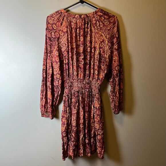 Peruvian Connection Adria Dress Burgundy Gold Floral V Neck Raglan Sleeve Small‎ - Picture 3 of 5